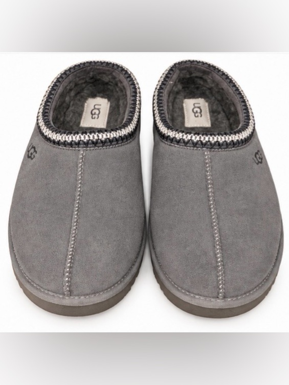 UGG Men's Gray Suede Slip-On Clog with Shearling Collar